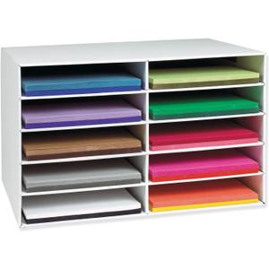 Classroom Keepers 12" x 18" Construction Paper Storage, 10-Slot, White, 17" H x 27" W x 19" D, 1 Unit