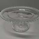Wenqik 8 Inch Beaded Glass Cake Stand Vintage Clear Cake Stand Cakes Serving Platters Footed Dessert Plate Display Desserts Holder Fruit Serving Tray Display Accessories for Wedding Party Supplies