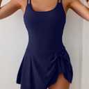 Eomenie One Piece Swimdress Swimsuits for Women Tummy Control Swim Dresses Skirt Bathing Suit (Blue, L)