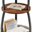 Small Side Table for Small Spaces with Storage Basket, Round End Table 3-Tier NightStand Sofa Corner Table for Living Room, Bedroom, Patio and More 24in Tall Rustic Brown