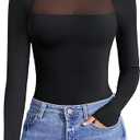 Avidlove Bodysuits for Women Summer Tops Mesh Crew Neck Leotards Shirts Sleeveless Going Out Bodysuit Tops Black, XL