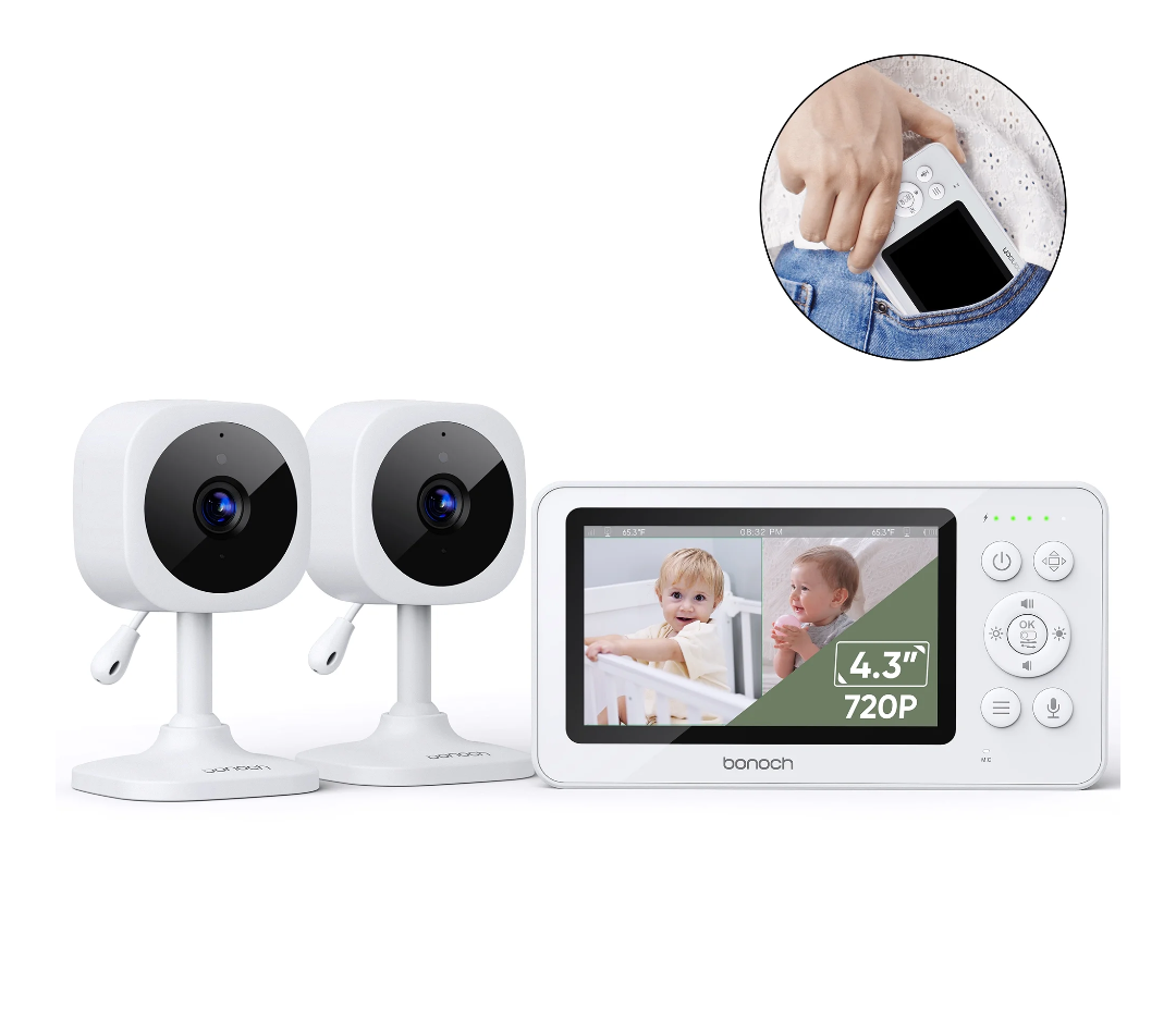 bonoch 4.3" Baby Monitor with 2 720p Video LCD Display Cameras with 23Hour Battery, VOX Mode, 2-Way Audio, Auto Night Vision