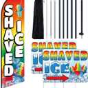 Remagr 3 Pcs Ice Cream or Shaved Ice Signs Include 1 Feather Flag Kit 11 ft Swooper Flag Banner with Pole and Ground Stake 2 Yard Signs with Metal Stakes for Business Advertising Outside (Shaved Ice)