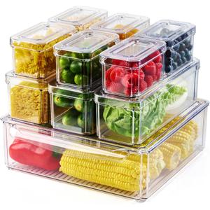 Luckore 10 Pack Clear Fridge Organizer, Stackable Refrigerator Organizer Bins with Lids, Fridge Storage Containers for Kitchen, Food, Cabinets, Fruits, Vegetables, Cereals