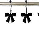 Bow Knot Shower Curtain Hooks, Leather Bow Shower Curtain Hook, 12PCS Rust Proof Shower Curtain Rings for Bathroom, Metal Decorative Shower Curtain Hangers (Black)