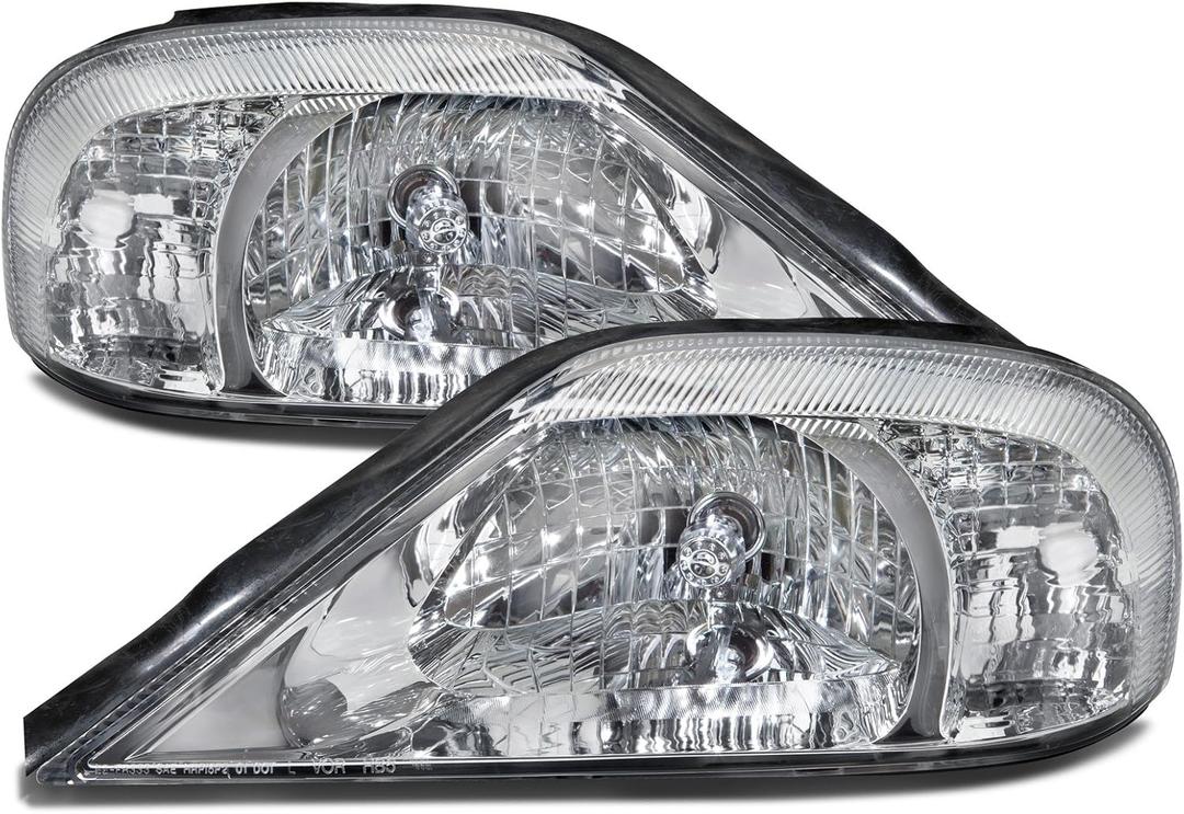 HEADLIGHTSDEPOT Chrome Housing Halogen Headlights Compatible With Mercury Sable 2000-2005 Includes Left Driver and Right Passenger Side Headlamps