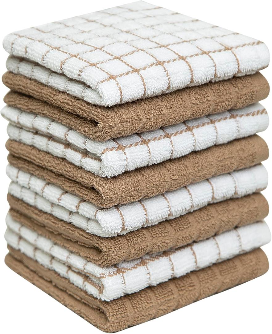 Bumble Dish Cloths (8 Pack) | 12" x 12" | 100% Cotton Kitchen Towels | 405 GSM | Soft, Highly Absorbent & Durable Dish Towels for Kitchen | Tan