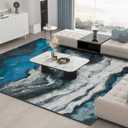 INGEROOM Washable Area Rug 8x10, Abstract Design Non Slip Low Pile Rug for Living Room Bedroom, Stain Resistant Soft Blue Area Rug