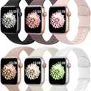 6 Pack Sport Bands Compatible with Apple Watch Band 38mm 40mm 41mm 42mm 44mm 45mm 49mm 46mm,Silicone Waterproof Strap for iWatch Apple Watch Series 11 10 9 Ultra 8 7 6 5 4 3 2 1 SE Women Men (Starlight/Pink Sand/Milk Tea/White/Smoke Violet/Black)