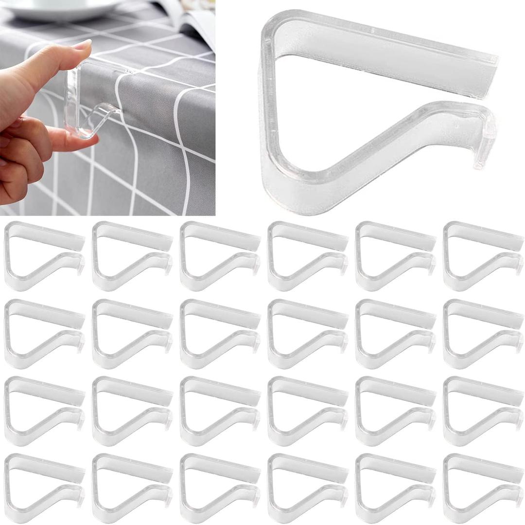 24 Pcs Clear Tablecloth Clips for Indoor Outdoor Tables, Windproof Plastic Table Cloth Holder Clips for Dining Tables, Transparent Picnic Table Cover Clip Clamps for Securing Tablecloths Small