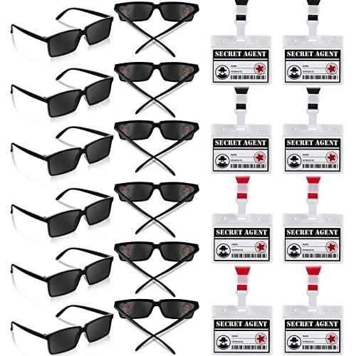 Umigy 24 Pcs Secret Agent Name Tags and See Behind You Sunglasses Secret Agent Badge Rear View Mirror Sunglasses Detective Glasses for Escape Room Party Favors Detective Party Supplies
