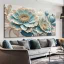 QSQ Canvas Art Wall Decor Prints Painting Blue White Flowers Wall Art For Living Room Print Picture Modern Painting Picture For Bedroom Office Home Aesthetic Wall Decor Artwork 24" X 48"