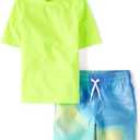 The Children's Place Boys' Short Sleeve Rashguard and Swim Trunk, 2-Piece Set S