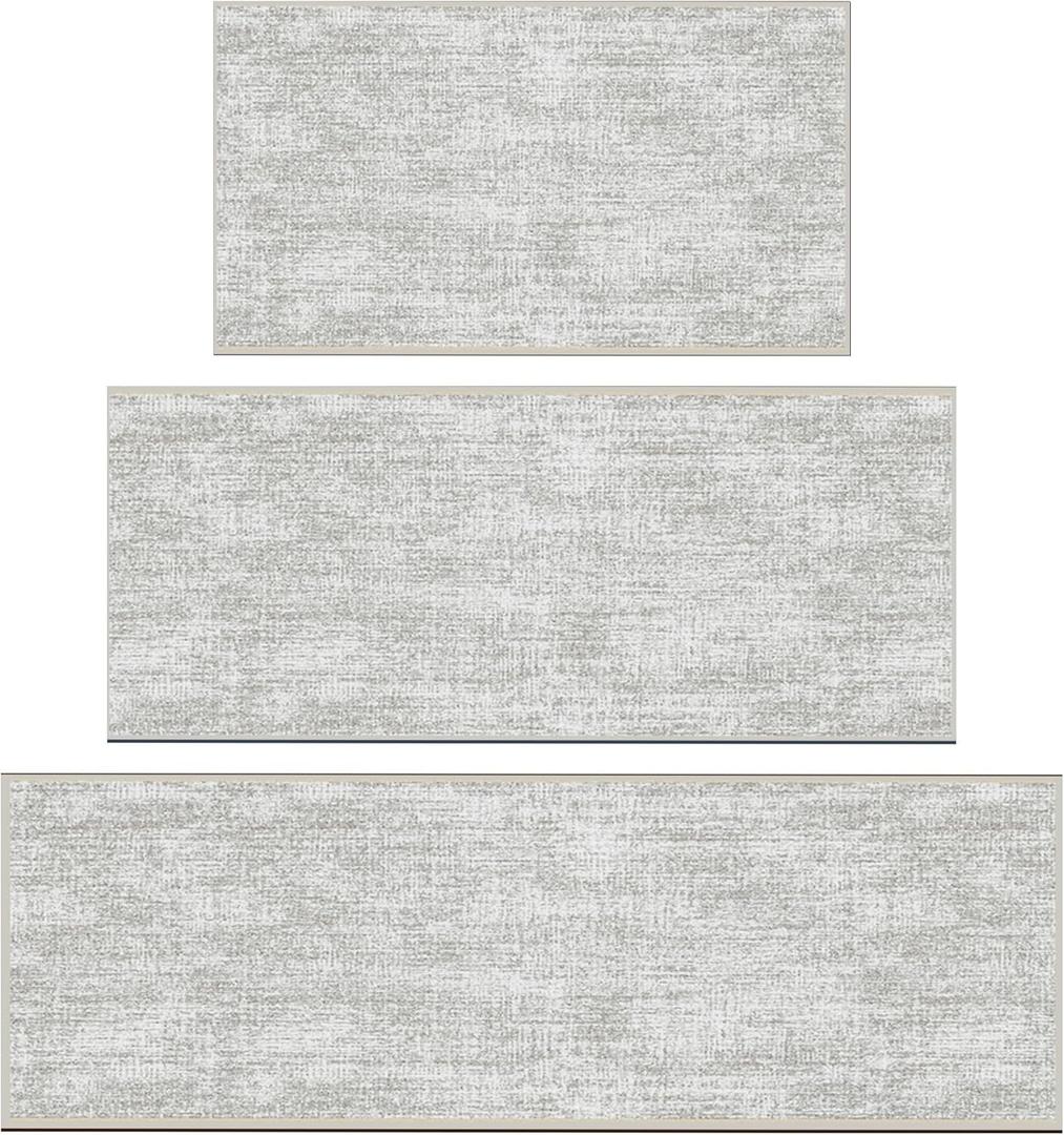 Ottomanson 3-Piece Machine Washable Kitchen Rug Set, Non Slip Kitchen Floor Mats & Runner, Low Profile, for Sink, Stove & Kitchen Island, 22.5" x 36" + 22.5" x 48" + 22.5" x 60", Tonal Beige
