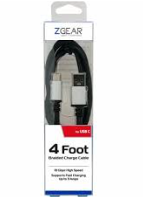 ZGear Braided USB C Sync and Charge Cable - Black, 4 ft