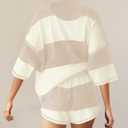 Panadila Women Striped Workout Set Two Piece Outfit Tracksuit Oversized Lounge Set Top and Shorts Sets with Pockets, Beige White Combo, XS