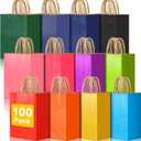 100 PCS Medium Gift Bags with Handles, 7.88"x4.73"x10.64" Party Favor Bags, 12 Colored Goodie Bags for Birthday Party, Kraft Paper Gift Bags Bulk for Wedding, Baby Shower, Celebrations, Party Supplies (Multiple)