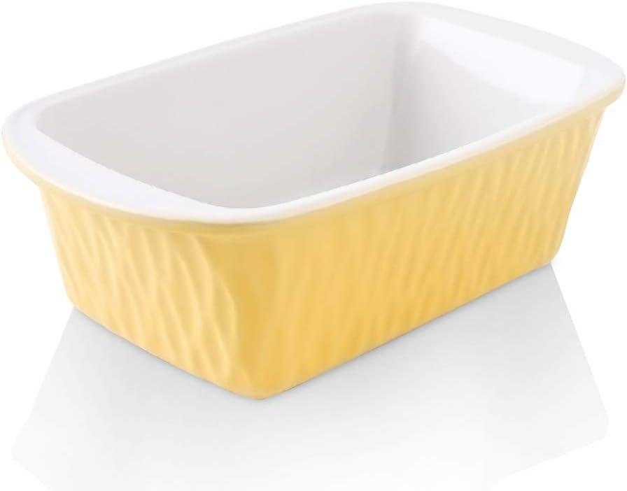 KOOV Ceramic Loaf Pan, Bread Baking Pan, 9 x 5 inch Baking Dish, Rectangular Bakeware for Cooking, Home Kitchen, Texture Series(Yellow)