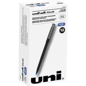 Sanford Uniball Roller Stick Pen, 0.5Mm Micro Point, Blue Ink, Dozen (60153)