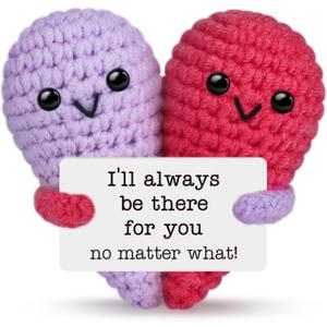 2 x Crochet Heart Valentines Day Gifts for Him Her,Cute Handmade Emotional Support Knitted Doll Thinking of You Cheer Up Gift for Women Best Friend,Funny Long Distance Relationship Gifts,Small Keepsake