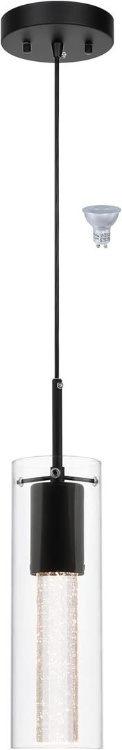 XiNBEi Lighting Pendant Lighting, Modern 1 Light Mini Hanging Kitchen Island Pendant Light with LED Bulb & Bubble Crystal Black Finish XB-P1110-MB