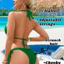 EHSUYAB Women Sexy Crystal Rhinestone Bikini Set, Halter Triangle 2 Piece Swimsuit, High Cut Scrunch Butt Cheeky Bathing Suit, Medium