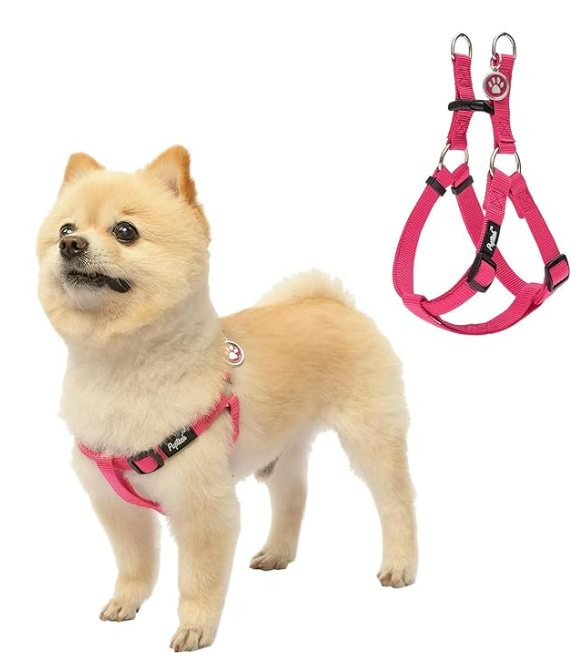 PUPTECK No Pull Dog Harness Soft Adjustable Basic Nylon Step in Puppy Vest Outdoor Walking with ID Tag DeepPink (Small)
