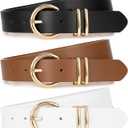 XZQTIVE 3 Pack Women Belts For Jeans Dresses Pants Ladies Leather Waist Belt with Gold Buckle