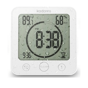 KADAMS Shower Clock Waterproof Bathroom Timer – Digital Wall Clock with Countdown, Magnetic Kitchen Clock with Temperature & Humidity, Suction Cup for Kids Shower Spa Sauna Cook Bath, White