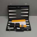 Backgammon Sets for Adults, 15 Inches Backgammon Board Games for Adults, Leather Backgammon Sets for Family & Travel, Checkerboard Design, Grey and Black