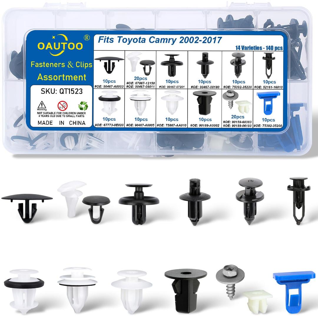140pcs fits Toyota Camry 2002-2017 Body Interior and Exterior Retainer Fastener Clip Assortment Bumper & Fender Flare Clips Door Trim Panel Retainer