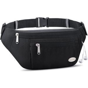 Entchin Fanny Pack for Women Men,Crossbody Belt Bag with 4-Zipper Pockets,Adjustable Waist Bag Pack,One of the Most Popular Travel Essential Gifts for Walking,Traveling,Cycling (Black)