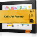 Magnetic Kids Art Frame 8.5x11  Lift-Top Real Wood Artwork Display & Storage  Strap-Free Changeable Frame Holds 250 Drawings  Freestanding or Wall Mounted - Black