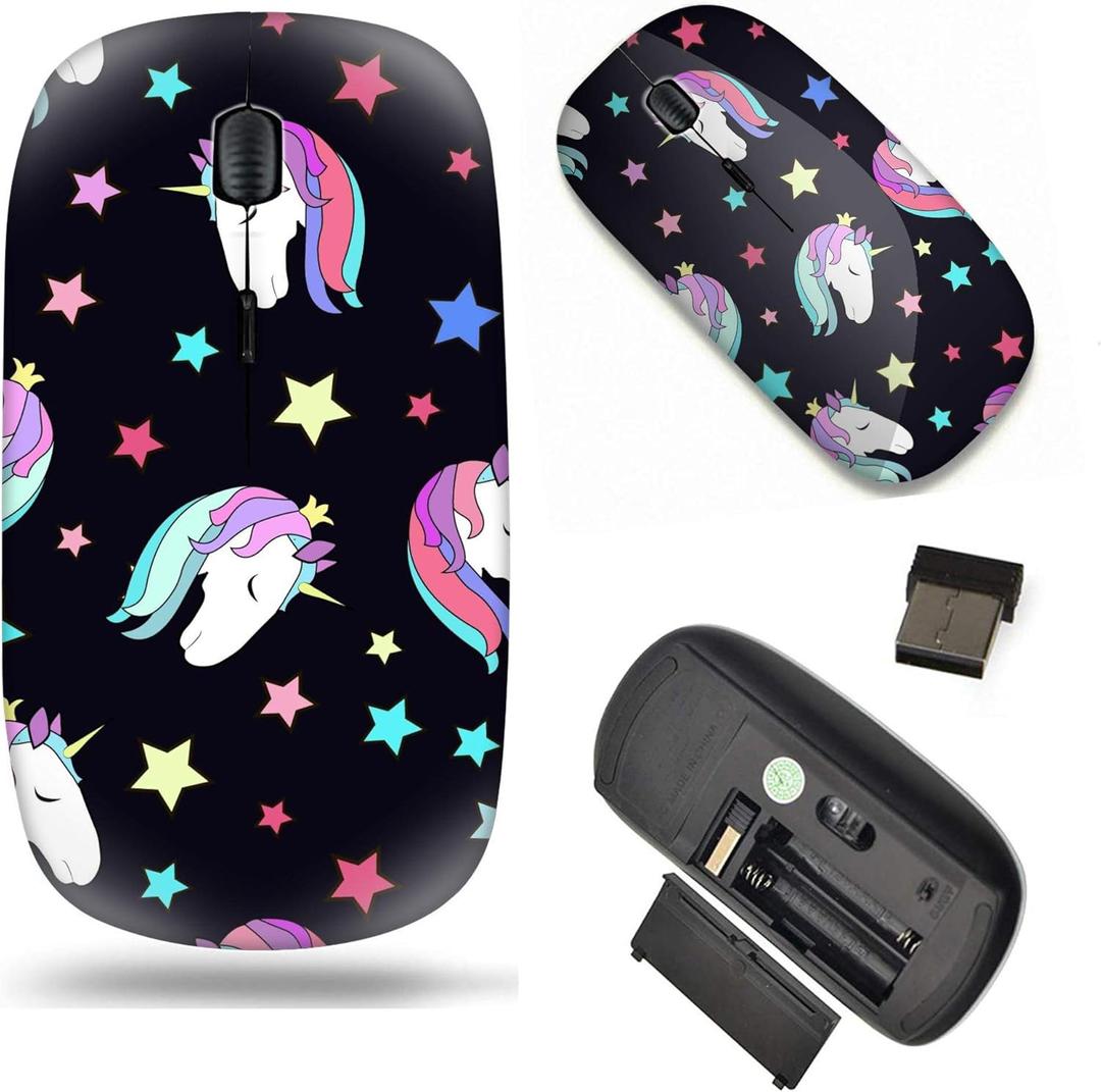 Unique Pattern Optical Mice Mobile Wireless Mouse 2.4G Portable for Notebook, PC, Laptop, Computer - Colorful Kids Pattern with Unicorn Heads