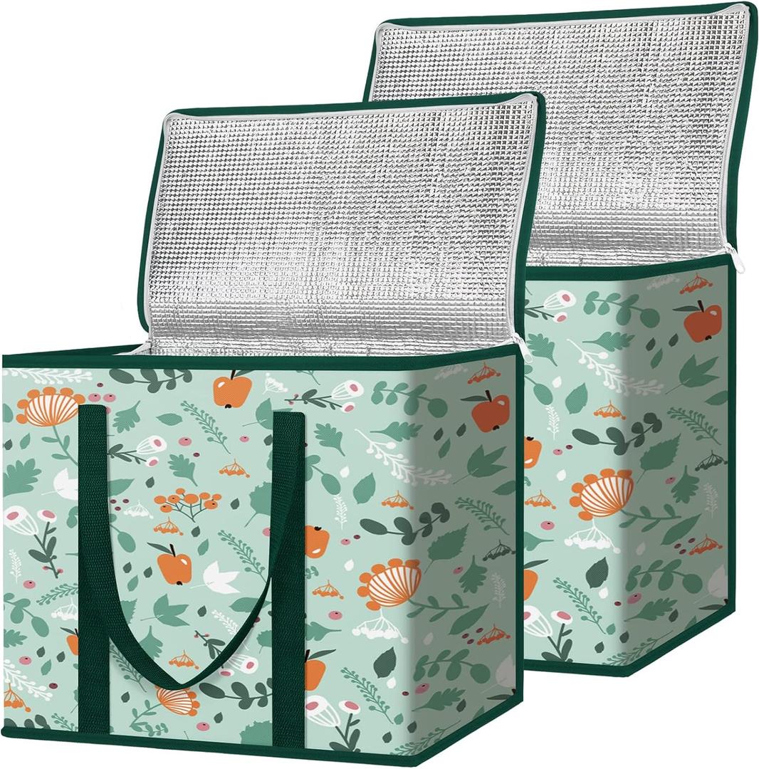 BALEINE 2Pk Insulated Reusable Grocery Bags, Collapsible Cooler Bag for Groceries, Heavy Duty Large Insulated Bag (16''x9''x13'', Spring Stroll) | 2Pk, Insulated, Reusable, Collapsible, for Groceries, Heavy Duty