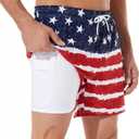 BRISIRA Mens Swim Trunks Bathing Suit 5 Inch Inseam Compression Liner Beach Swim Shorts Swimwear Quick Dry Zipper Pocket (28, Americanflag)