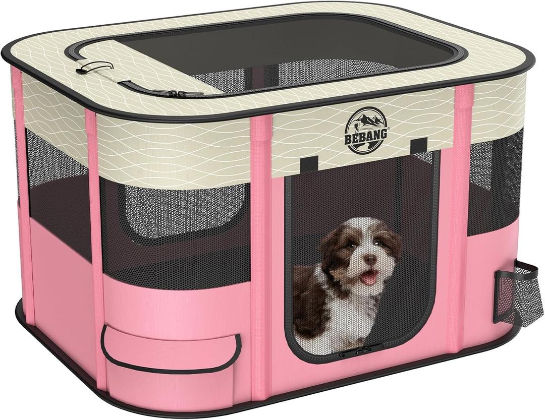 Dog playpen Puppy Play Pens Foldable Pet Crate Cage Kennel for Indoor Collapsible Kitten Enclosure with Carrying Case Food Bowl Travel Outdoor Hamster Rabbit Guinea Pig Small Animals (Pink, L, 1)