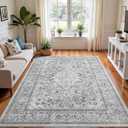 4x6 Grey Washable Boho Area Rug for Bedroom, Vintage Floral Non Slip Living Room Rugs, Soft Low Pile Indoor Mat, Aesthetic Pattern Carpet for Kitchen, Dining Room and Bedside
