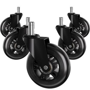 Office Chair Wheels Replacement Rubber Chair Casters for Hardwood Floors and Carpet, Set of 5, Heavy Duty Casters for Chairs Smooth & Silence Gliding Gaming Chair Wheels (All black)