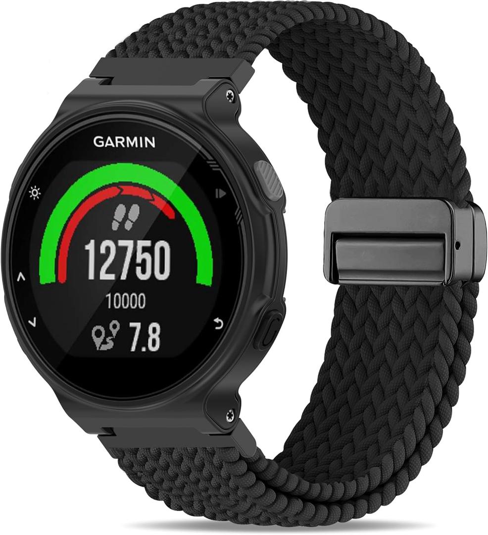 Braided Stretchy Nylon Magnetic Clasp WatchBand Compatible with Garmin Forerunner 235/220/230/620/630/735XT,Soft Adjustable Sport Strap for Forerunner 235 Lite/Approach S20/S6/S5