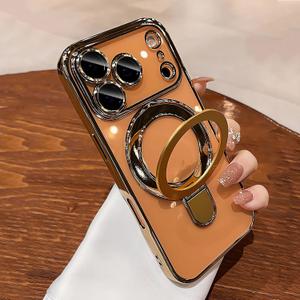 LXK Magnetic Invisible Stand for iPhone 17 Pro Case 6.3" Compatible with MagSafe, Military-Grade Protection, with Camera Protector, Clear Scratch-Resistant Back Cover for iPhone 17 Pro, Gold