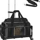 Petskd Top-Expandable Small Pet Carrier with Wheels(18" L x 11" W x 11" H), Delta/American/United Airlines Approved, Rolling Pet Carrier for Small Dogs & Cats (Black)