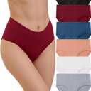 6 Pack Womens Underwear Ribbed High Waisted Cotton Briefs Full Coverage Cheeky Soft Ladies Panties Breathable (XL)