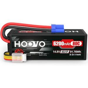 HOOVO 4S 14.8V 80C 6200mAh RC Lipo Battery Hard Case with EC5 Connector for FPV UAV Drone RC Quadcopter Helicopter Airplane Racing (1 Pack)