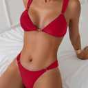 QJQ Women's 2 Piece Cheeky Bikini Sets Tie Back Ring Linked Brazilian Swimsuit Sexy Triangle Bathing Suit (Red, L)
