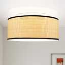 12.6" Linen Drum-Shaped Light Shade Ceiling Light Fixture with Built-in LED 3-Color Lighting,