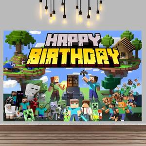 Pixel Birthday Party Decorations,Happy Birthday Banner Backdrop for Birthday Party Supplies