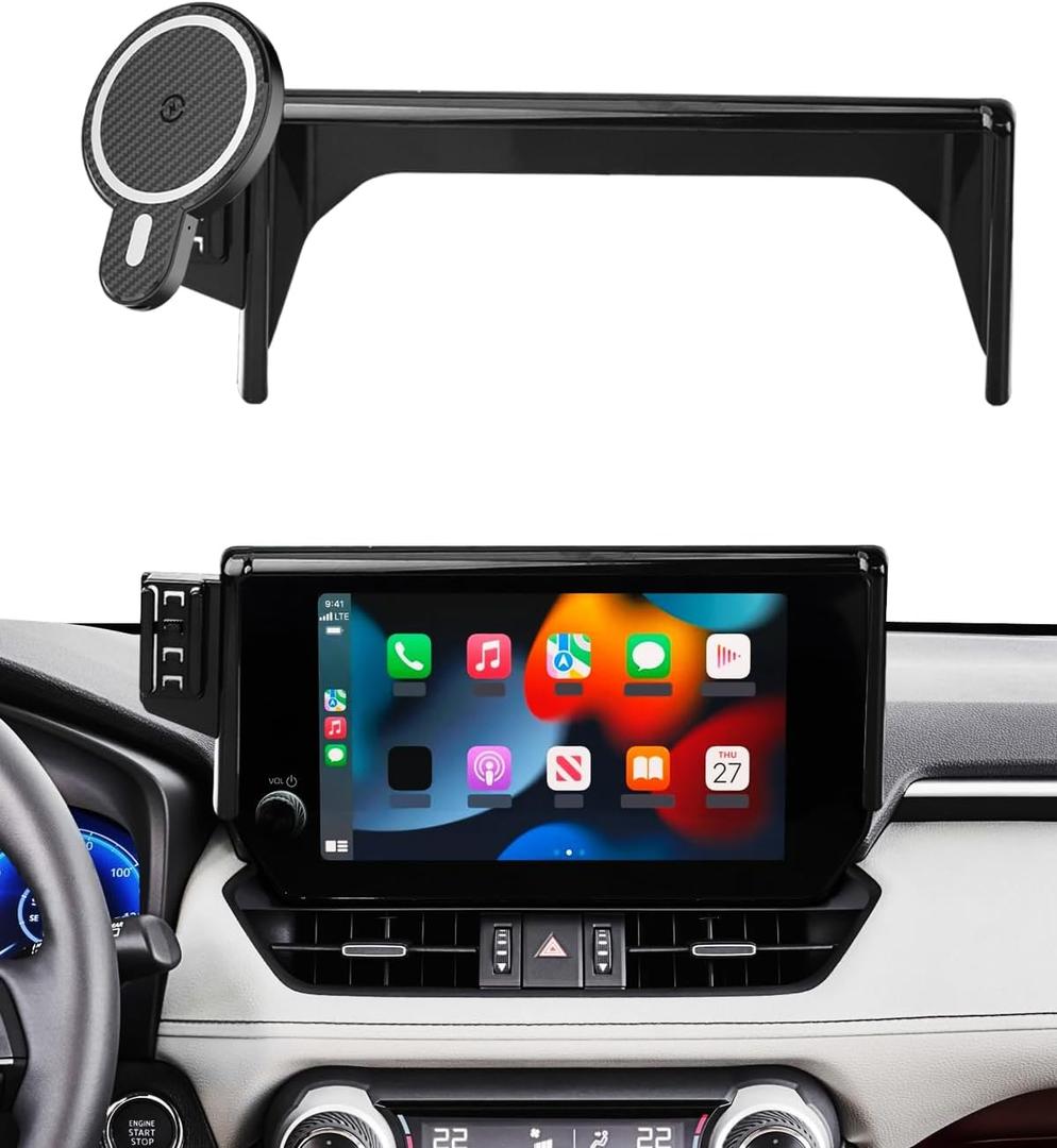 Car Phone Holder for Toyota RAV4 2019 2020-2023 2024 2025 Accessories 7/8-Inch Screen Magnetic 15W Fast Wireless Charger Car Phone Mount 360 Rotation Not Affect Air Vent (Not Fit 9/10.5 inch)