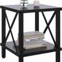 Large End Table Farmhouse Side Table Industrial Style Sofa Table Coffee Table Metal X Accent Wood End Table NightStand with Storage Shelf for Living Room Bedroom Black MLBZ16B