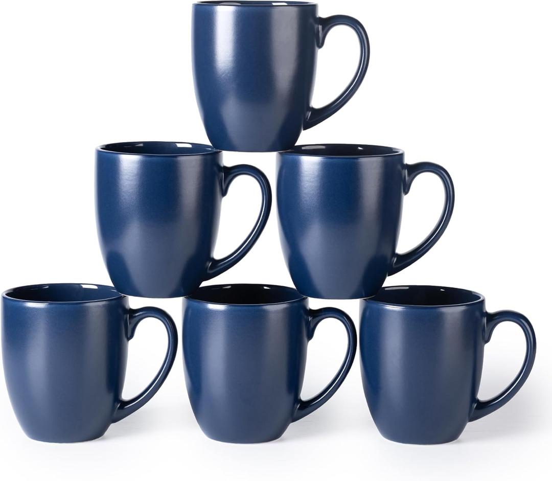 GBhome 16oz Coffee Mugs Set of 6, Large Ceramic Coffee Mugs for Man, Woman, Dad, Mom, Modern Coffee Mugs Set with handle for Tea/Latte/Cappuccino/Milk/Cocoa. Dishwasher&Microwave Safe,Matte Blue